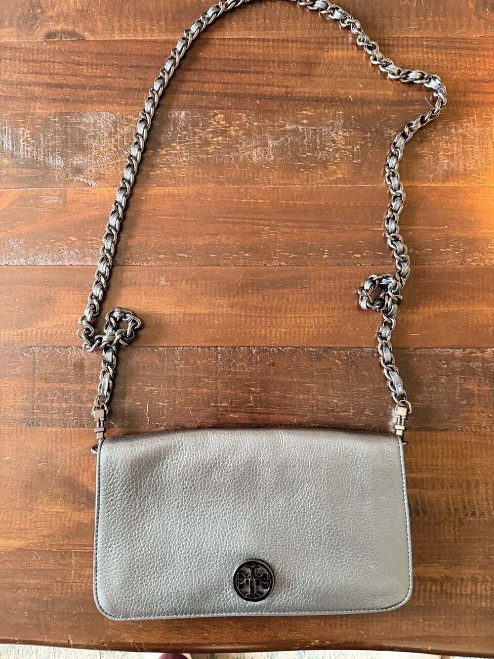 TORY BURCH ADALYN GUNMETAL DARK GREY CLUTCH/SHOULDER BAG